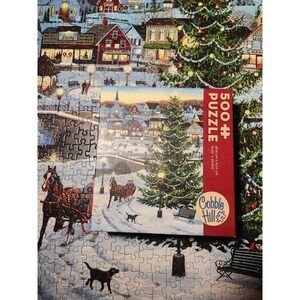 Cobble Hill Christmas Puzzle 500 Piece Winter Village Horse Drawn Sleigh Holiday